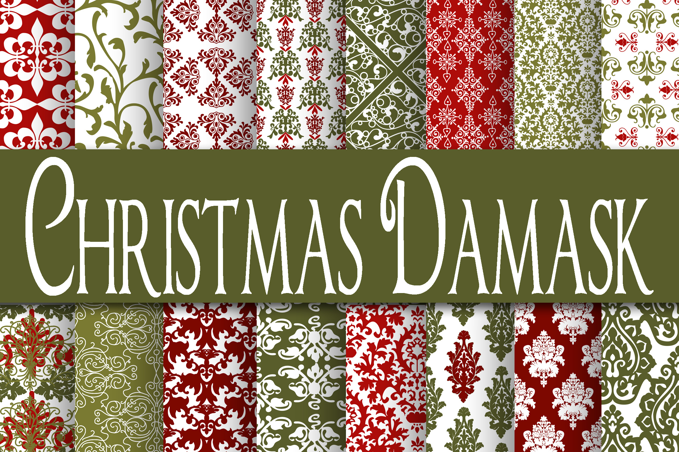 Christmas Damask Digital Paper for Patterns