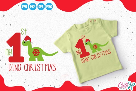 My 1st Christmas, Dinosaur with Santa Hat T-Shirt Designs